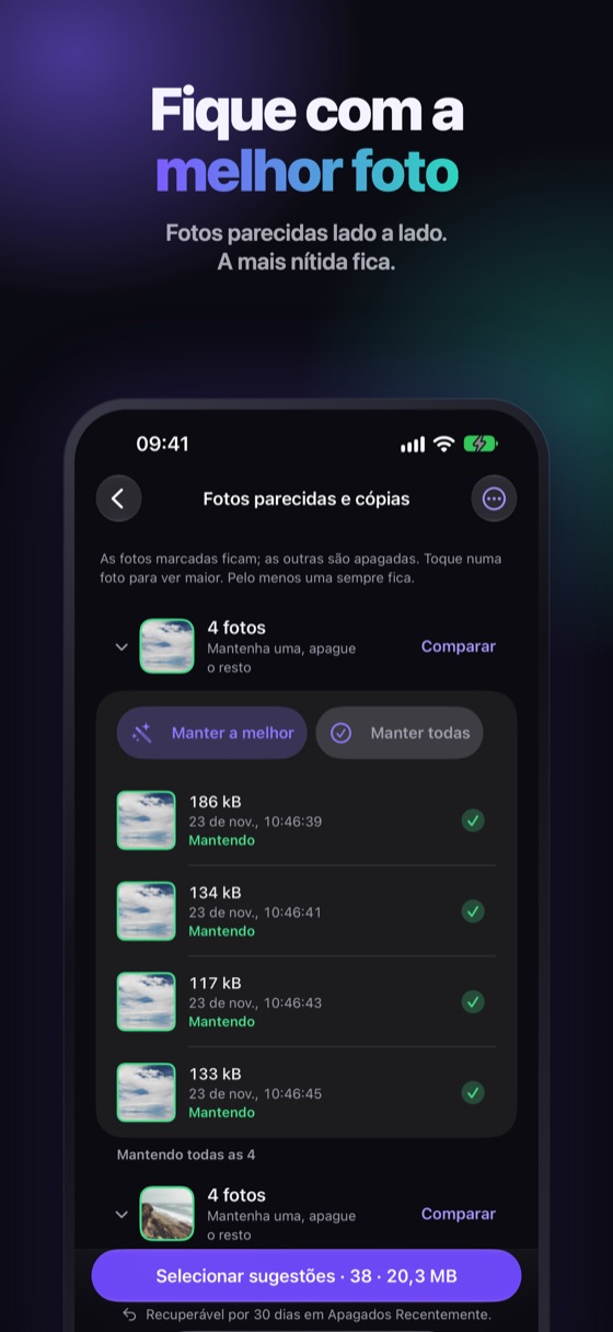 Fotos parecidas lado a lado: a mais nítida é mantida